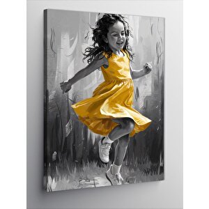 Kanvas Tablo Sarı Elbiseli Küçük Kız 50x70 cm