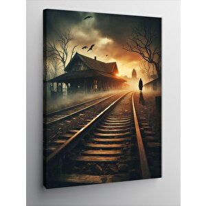 Kanvas Tablo Tren Rayındaki Korkunç İskelet 50x70 cm