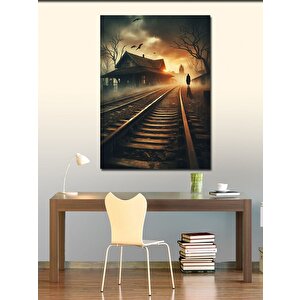 Kanvas Tablo Tren Rayındaki Korkunç İskelet 50x70 cm