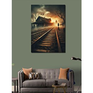 Kanvas Tablo Tren Rayındaki Korkunç İskelet 50x70 cm