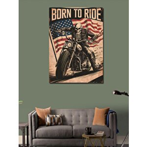 Kanvas Tablo Born To Ride İskelet Motorcu 100x140 cm
