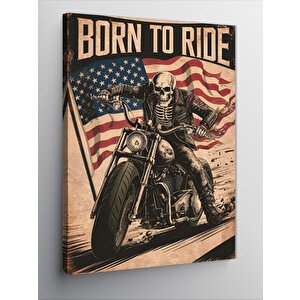 Kanvas Tablo Born To Ride İskelet Motorcu 50x70 cm