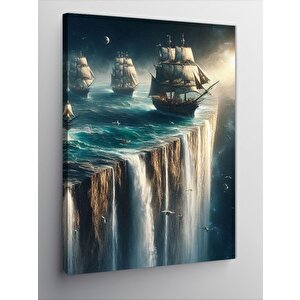 Kanvas Tablo Şelalenin Üzerindeki Yelkenli Gemiler 100x140 cm