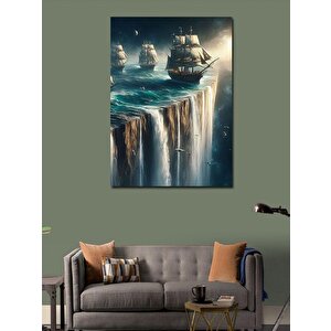 Kanvas Tablo Şelalenin Üzerindeki Yelkenli Gemiler 100x140 cm