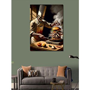 Kanvas Tablo Hamburger Yapan İskelet 100x140 cm