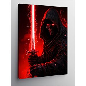 Kanvas Tablo Kırmızı Kılıçlı Kapşonlu İskelet 50x70 cm