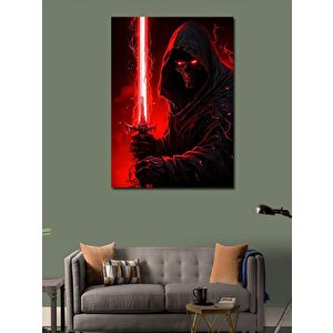Kanvas Tablo Kırmızı Kılıçlı Kapşonlu İskelet 50x70 cm