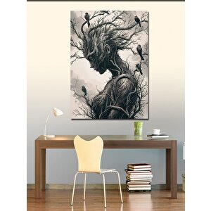 Kanvas Tablo Ağaçtan Kadın Ve Kuşlar 100x140 cm