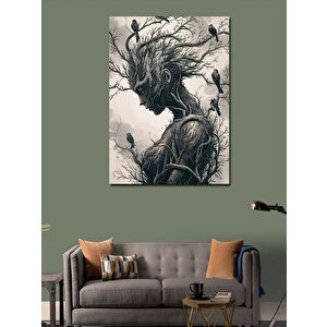 Kanvas Tablo Ağaçtan Kadın Ve Kuşlar 100x140 cm