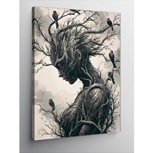 Kanvas Tablo Ağaçtan Kadın Ve Kuşlar 50x70 cm