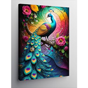 Kanvas Tablo Daldaki Tavus Kuşu 100x140 cm