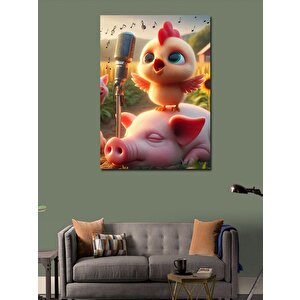 Kanvas Tablo Domuzun Üzerinde Şarkı Soyleyen Kuş 50x70 cm