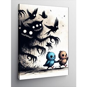 Kanvas Tablo Minik Kuşlar Ve Canavarlar 70x100 cm