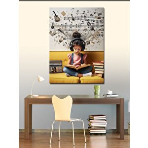 Kanvas Tablo Müzik Dinleyen Küçük Kız 70x100 cm