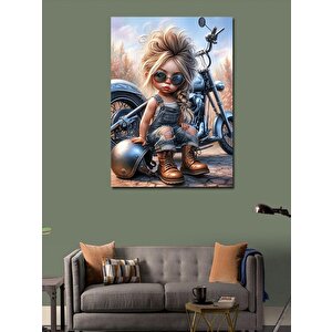 Kanvas Tablo Motosiklet Kullanan Ufak Kız 100x140 cm