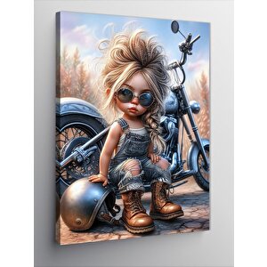 Kanvas Tablo Motosiklet Kullanan Ufak Kız 50x70 cm