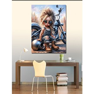 Kanvas Tablo Motosiklet Kullanan Ufak Kız 50x70 cm