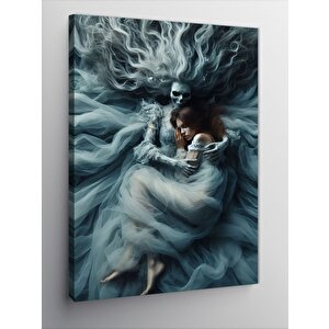 Kanvas Tablo Gelinlikli İskelet Ve Ona Sarılan Kadın 50x70 cm