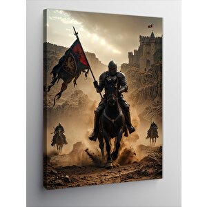 Kanvas Tablo Bayrak Taşıyan Şövalye 50x70 cm