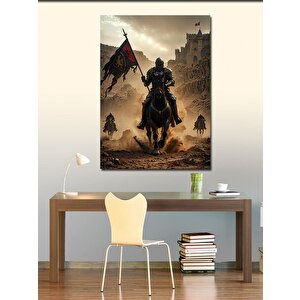Kanvas Tablo Bayrak Taşıyan Şövalye 100x140 cm