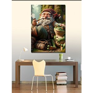 Kanvas Tablo Kurbağa Ve Pipolu Cüce 50x70 cm
