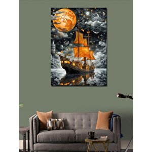 Kanvas Tablo Denizdeki Gemi Ve Ay 70x100 cm