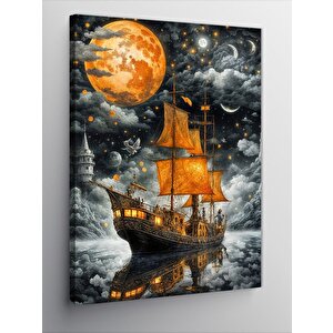 Kanvas Tablo Denizdeki Gemi Ve Ay 50x70 cm