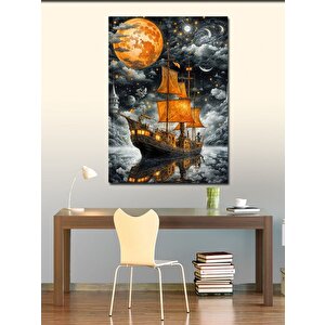 Kanvas Tablo Denizdeki Gemi Ve Ay 50x70 cm