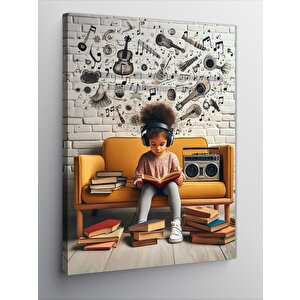 Kanvas Tablo Müzik Dinleyen Küçük Kız 70x100 cm
