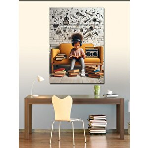 Kanvas Tablo Müzik Dinleyen Küçük Kız 70x100 cm