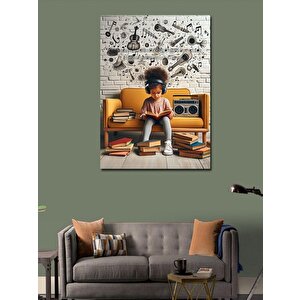 Kanvas Tablo Müzik Dinleyen Küçük Kız 70x100 cm