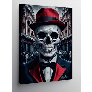 Kanvas Tablo Kırmızı Şapkalı İskelet 50x70 cm
