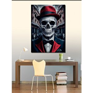 Kanvas Tablo Kırmızı Şapkalı İskelet 50x70 cm