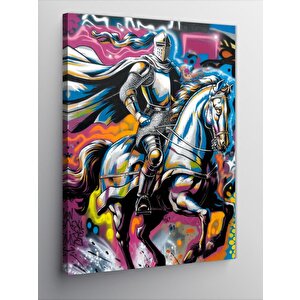 Kanvas Tablo At Üzerinde Şovalye Ve Grafiti Desen 50x70 cm