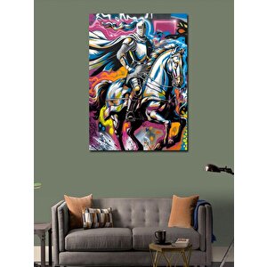 Kanvas Tablo At Üzerinde Şovalye Ve Grafiti Desen 50x70 cm