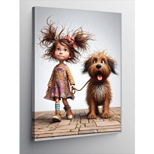 Kanvas Tablo Küçük Kız Ve Köpeği 100x140 cm