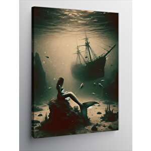 Kanvas Tablo Deniz Kızı Ve Gemi Enkazı 100x140 cm