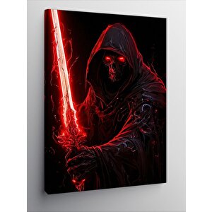 Kanvas Tablo Kırmızı Kılıçlı Kapşonlu İskelet 100x140 cm
