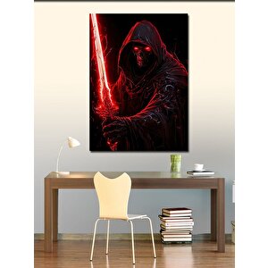 Kanvas Tablo Kırmızı Kılıçlı Kapşonlu İskelet 100x140 cm