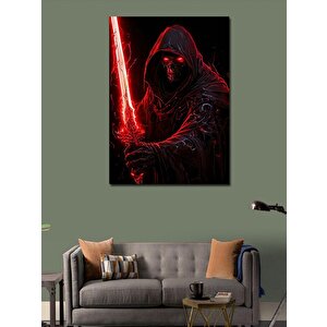 Kanvas Tablo Kırmızı Kılıçlı Kapşonlu İskelet 100x140 cm