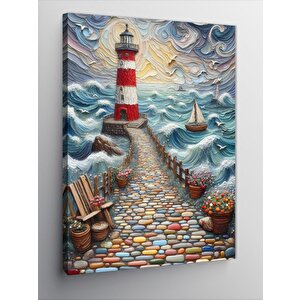 Kanvas Tablo Deniz Feneri Ve  İskele 70x100 cm