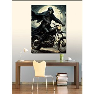 Kanvas Tablo Kapşonlu Motorcu İskelet 100x140 cm