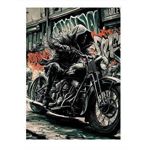 Motorcu İskelet  Mdf Poster 35cm X50cm 35x50 cm