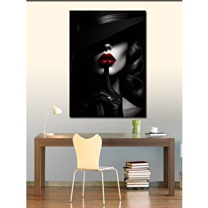 Kanvas Tablo Kırmızı Rujlu Sus Yapan Kadın 50x70 cm