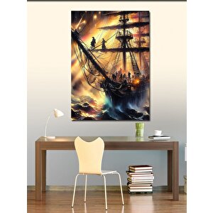 Kanvas Tablo Dalgalı Denizde Gemi Ve Korsanlar 50x70 cm