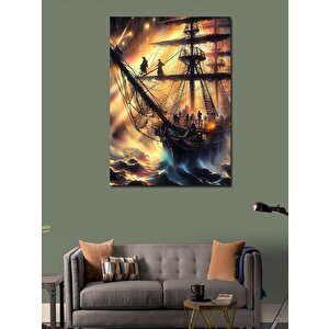 Kanvas Tablo Dalgalı Denizde Gemi Ve Korsanlar 50x70 cm