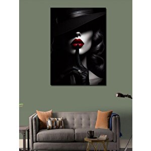 Kanvas Tablo Kırmızı Rujlu Sus Yapan Kadın 100x140 cm