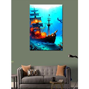 Kanvas Tablo Deniz Altındaki Gemi Enkazı 50x70 cm