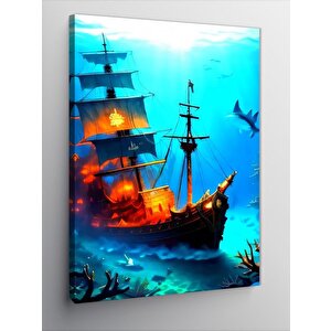 Kanvas Tablo Deniz Altındaki Gemi Enkazı 100x140 cm