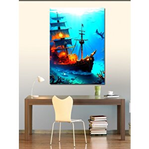 Kanvas Tablo Deniz Altındaki Gemi Enkazı 100x140 cm